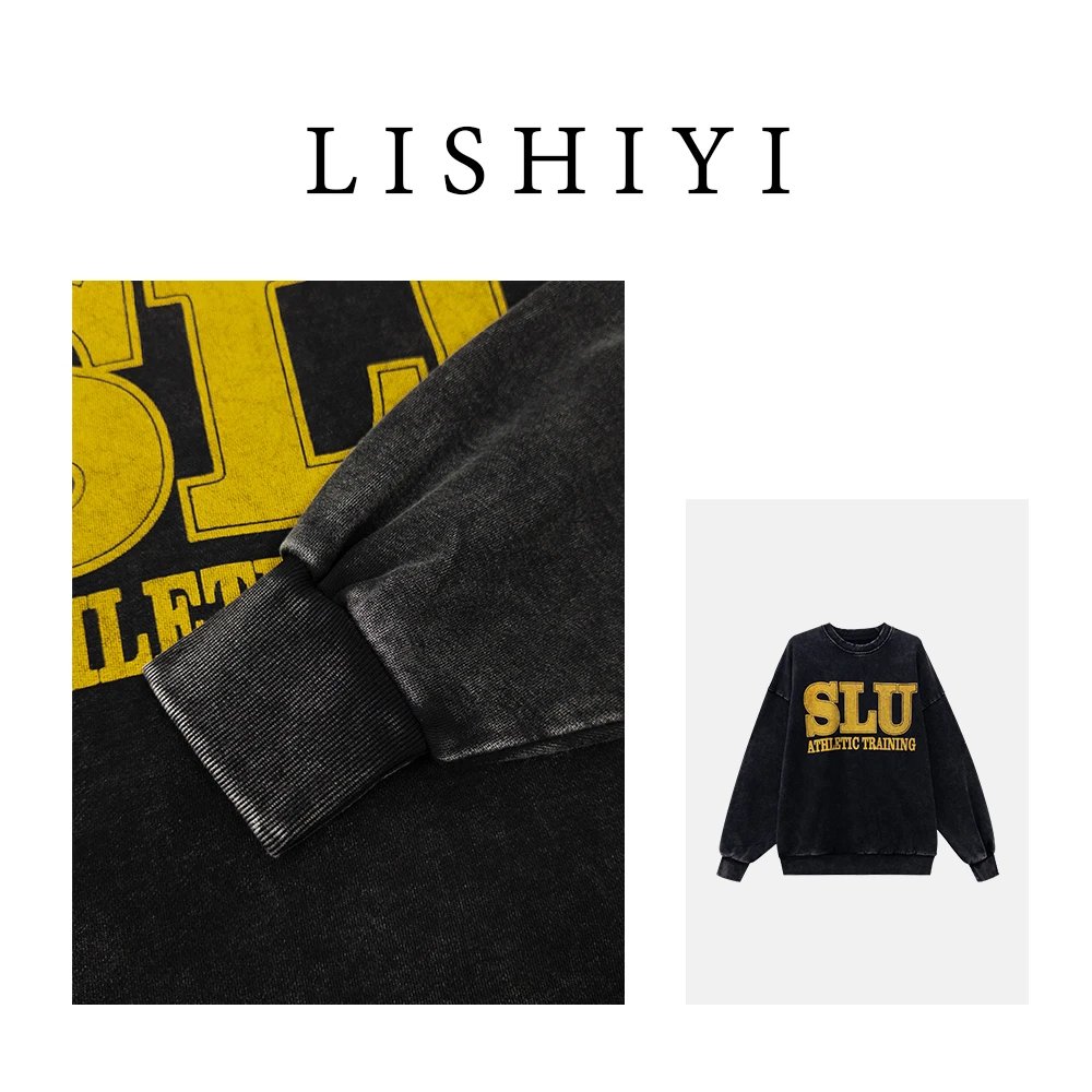 【松弛有度】美式复古做旧字母印花卫衣女秋季宽松上衣珍24122