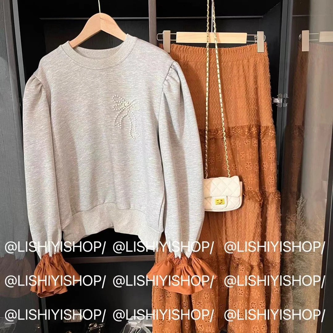 【蝴蝶卫衣】钉珠蝴蝶褶皱大花边袖卫衣 5539