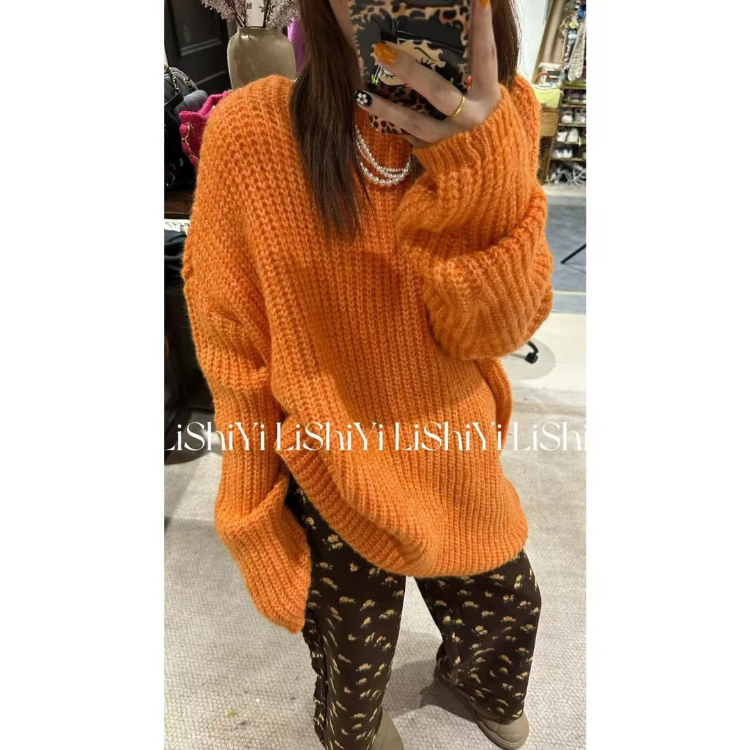 【暮色旅人】氛围感显白宽松软糯橘色休闲长袖毛衣2415