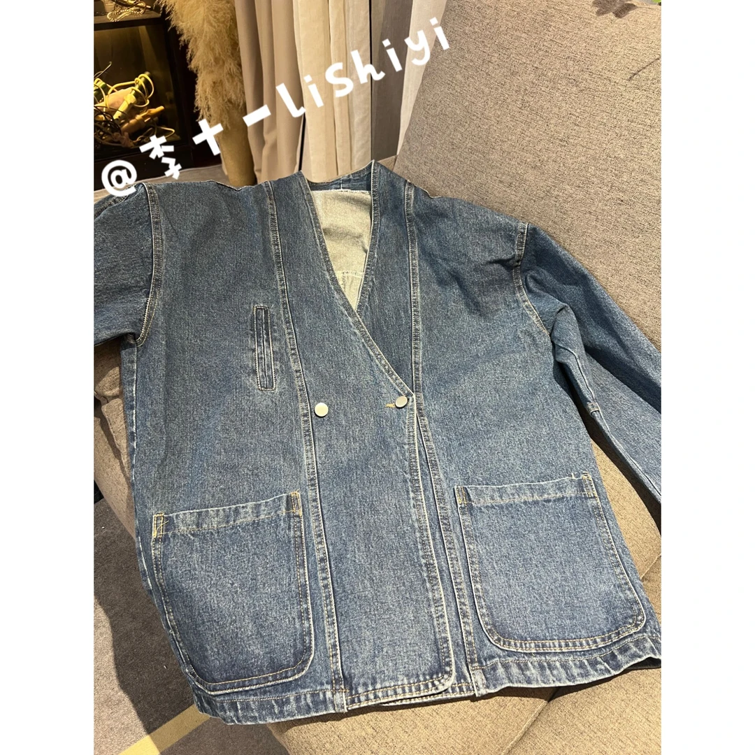 【休闲牛仔】韩范复古宽松双排扣牛仔外套  2940