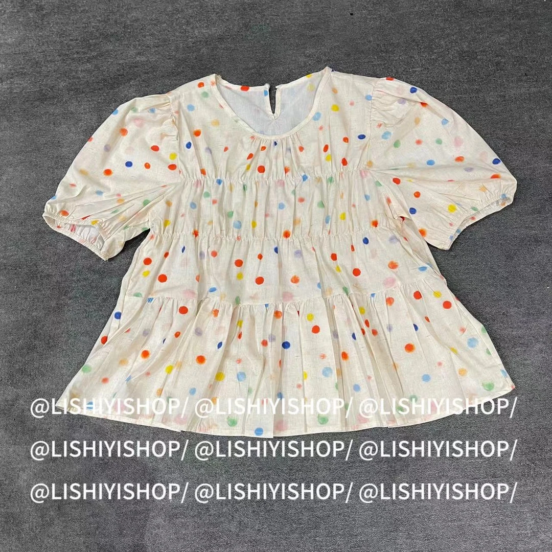 【彩虹波点】彩色波点俏皮褶皱上衣★S1237