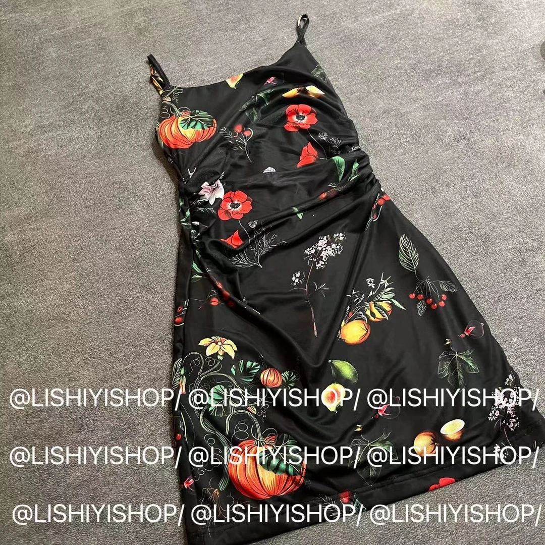 【海瑟薇】吊带连衣纯欲风性感收腰显瘦印花包臀连衣裙★