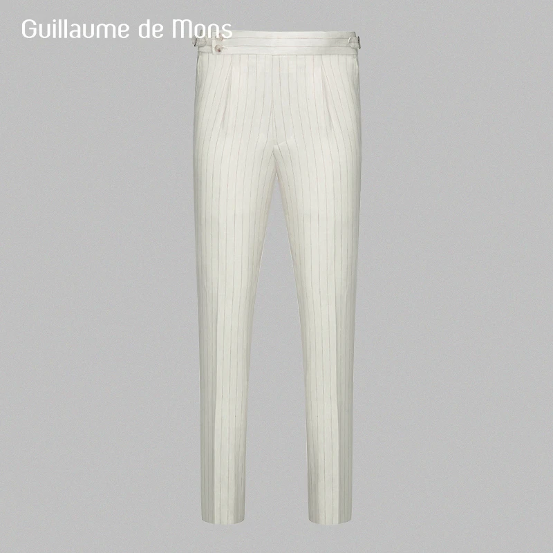 【澳嘉】亚麻西裤男巴黎扣商务正装休闲垂感那不勒斯西装裤男士