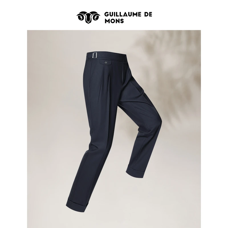 【2025新款】可机洗羊毛那不勒斯西裤男商务休闲裤高腰双褶裤子男