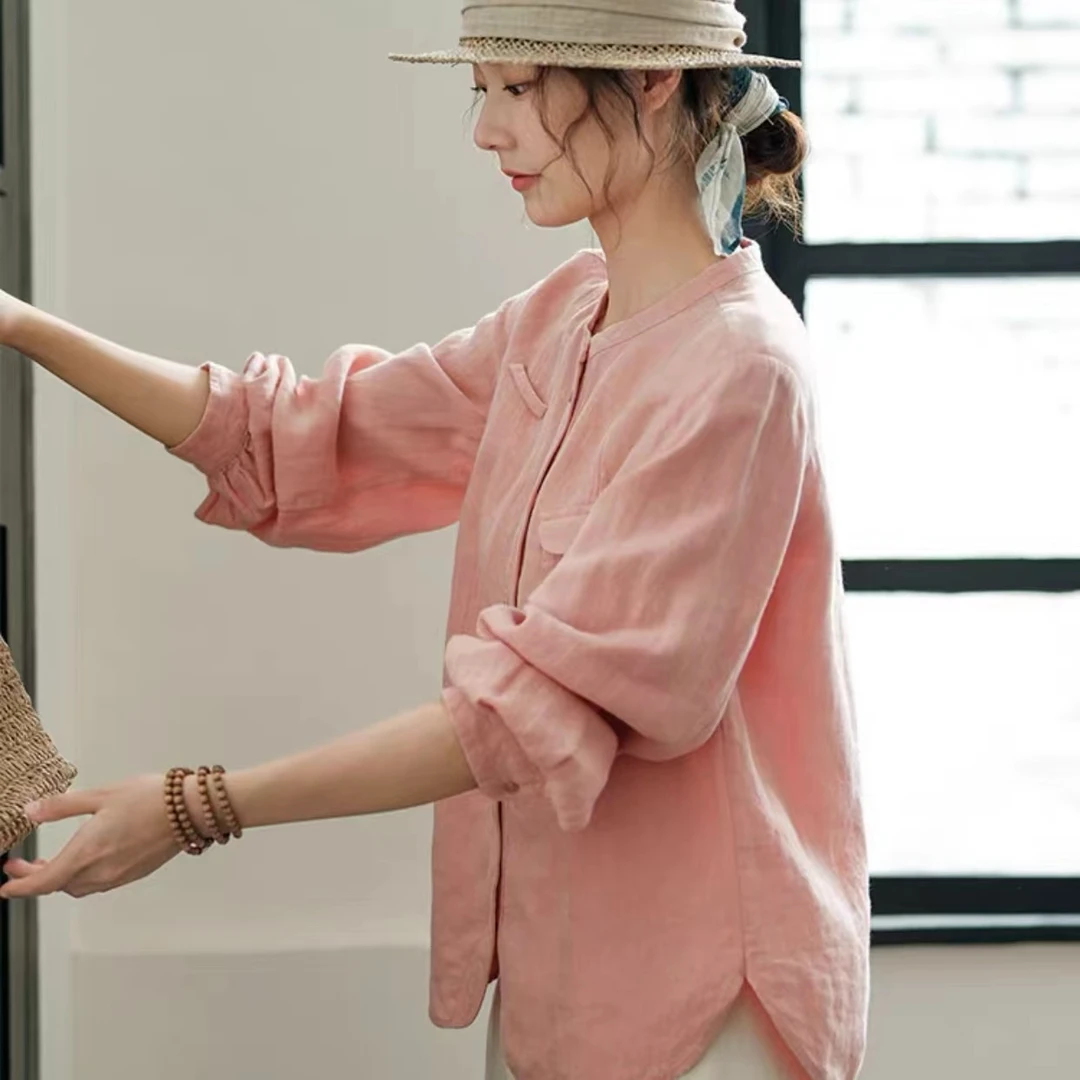 BRCP/布然初品S2342汉麻长袖衬衫衬衣百搭休闲纯色气质女士上衣