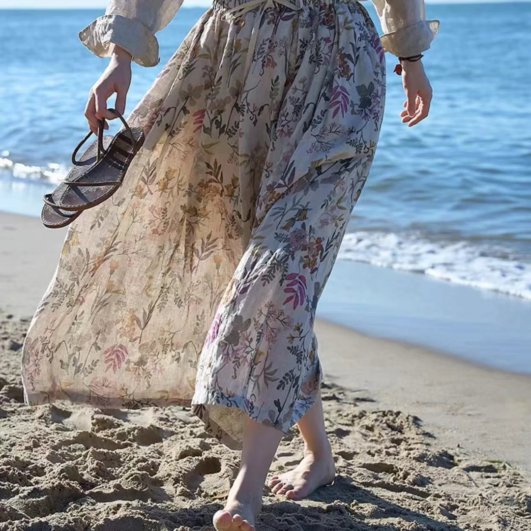 夏季碎花半裙轻盈透气松紧腰中长款百搭休闲气质印花大摆S2405