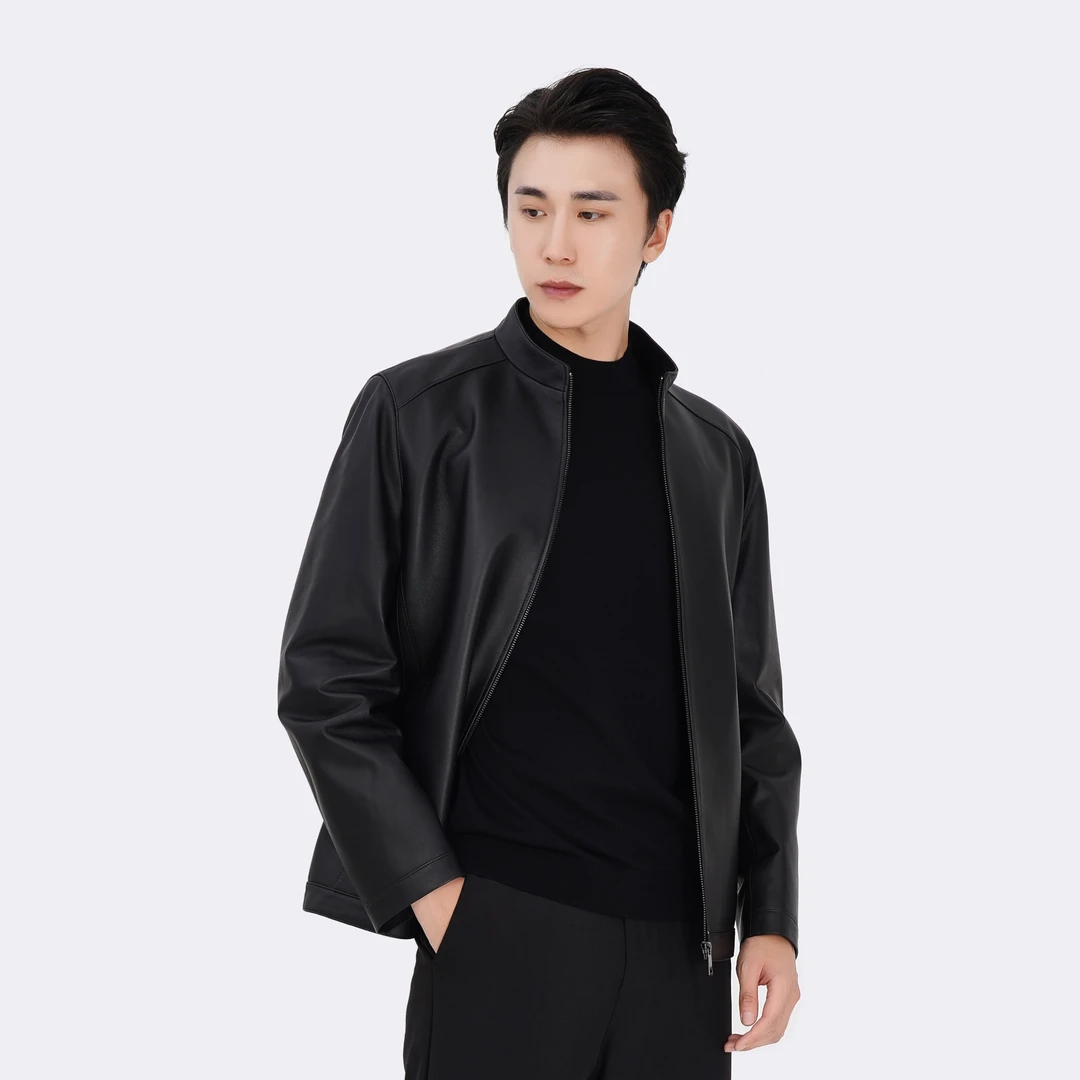秋季新款真皮皮夹克短款绵羊皮立领薄款男士皮衣时尚商务休闲外套