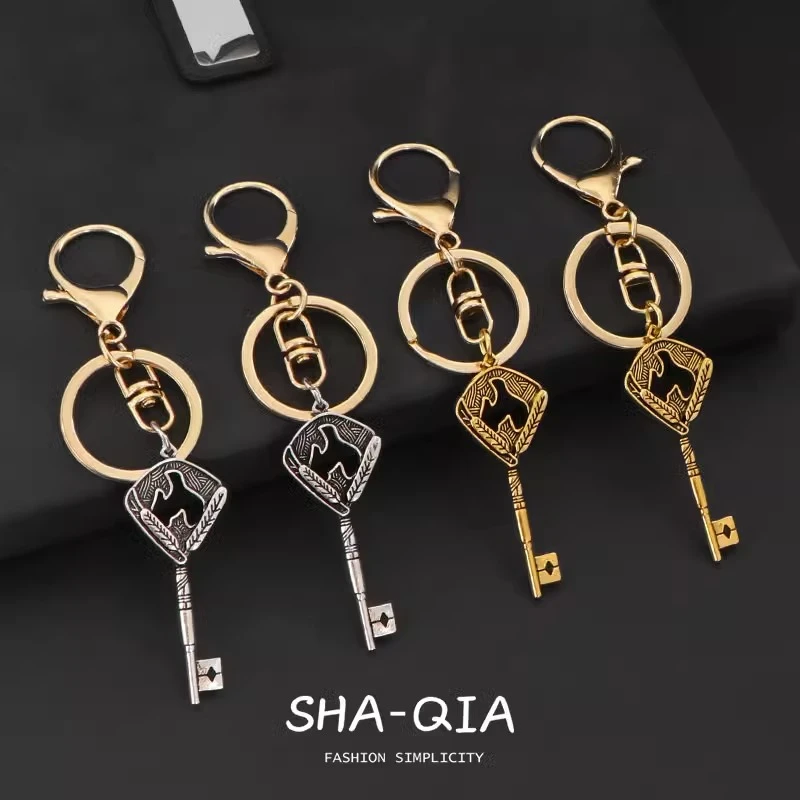 ins创意复古做旧金属合金钥匙扣男女ins书包挂件装饰学生项链镀金