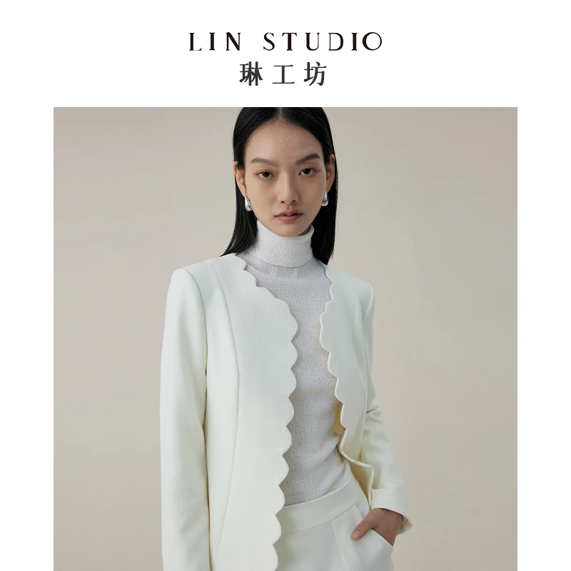 【外套】琳工坊杏春白色花瓣外套时尚优雅职业老钱千金唐琳设计师