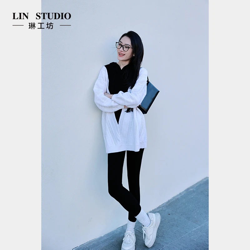 【山羊绒+绵羊毛】琳工坊夏初黑白撞色针织衫气质百搭宽松唐琳设计