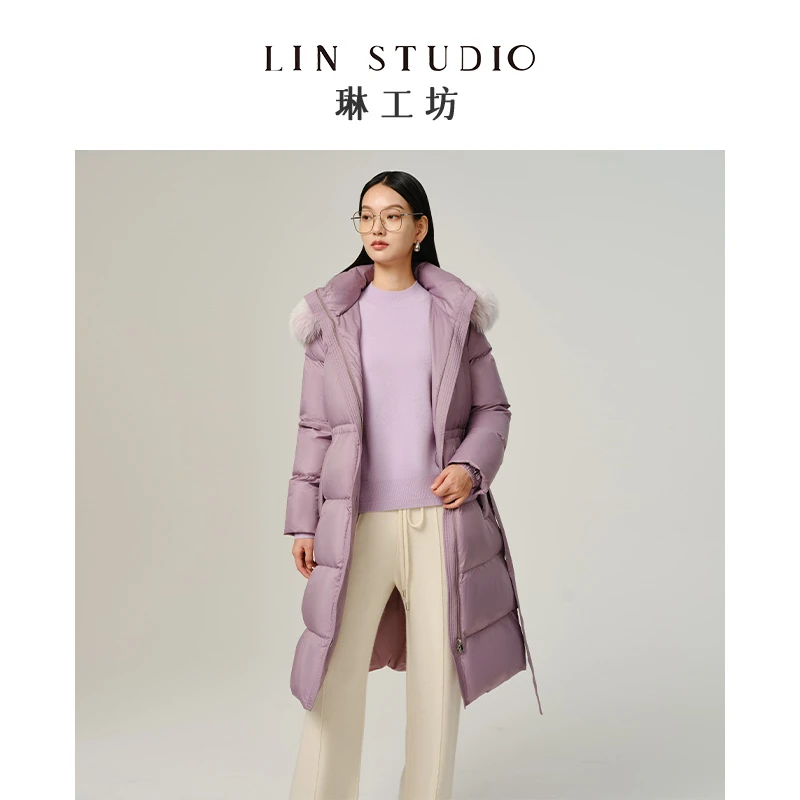 【95级别白鹅绒 狐狸毛领】琳工坊幽佳紫色羽绒服秋冬时尚唐琳设计