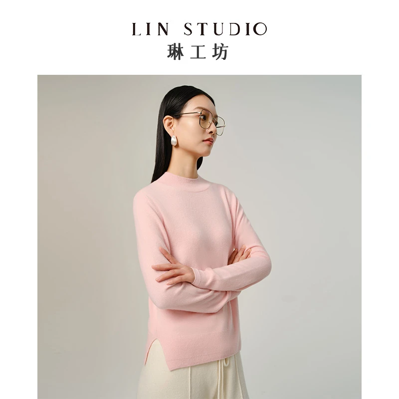 【100%山羊绒babycashmere】琳工坊盈盈粉色小山羊绒针织衫唐琳设计