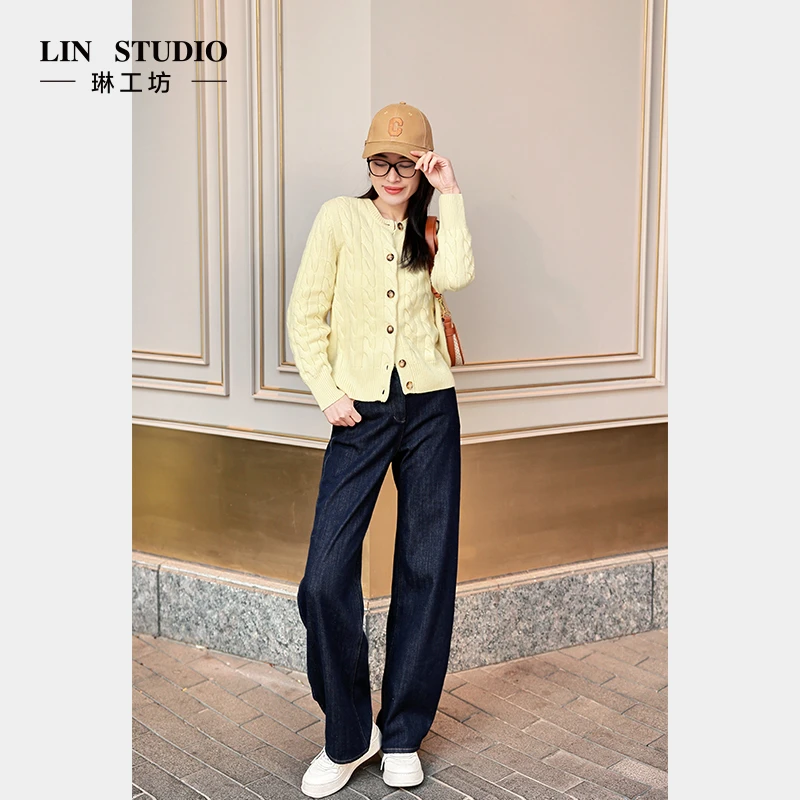 【山羊绒+绵羊毛】琳工坊霜枝黄色针织衫优雅百搭休闲时尚唐琳设计