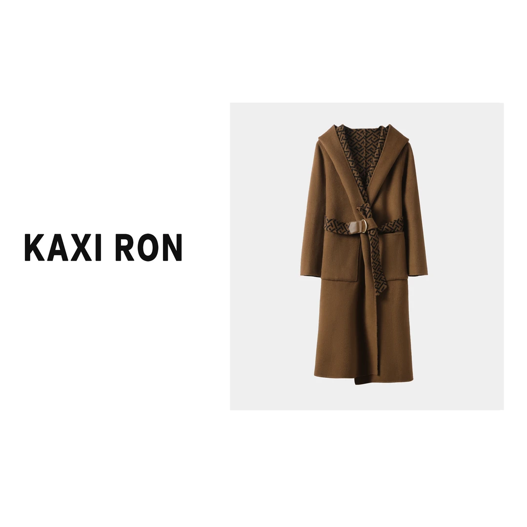 【KAXI RON】高级感气质100纯绵羊毛双面呢秋冬欧货系带大衣F162