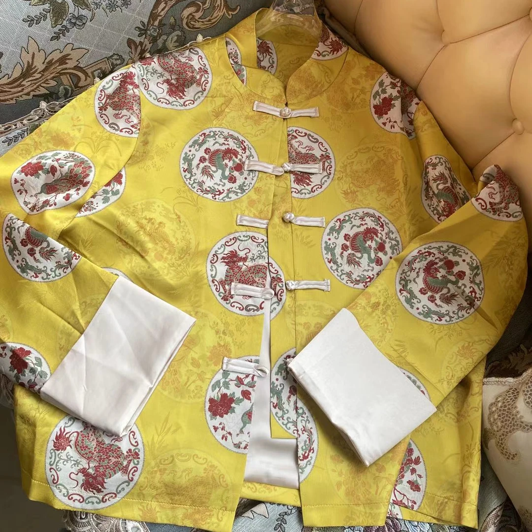 原图实拍春夏新中式国风高级盘扣立领提花复古外套