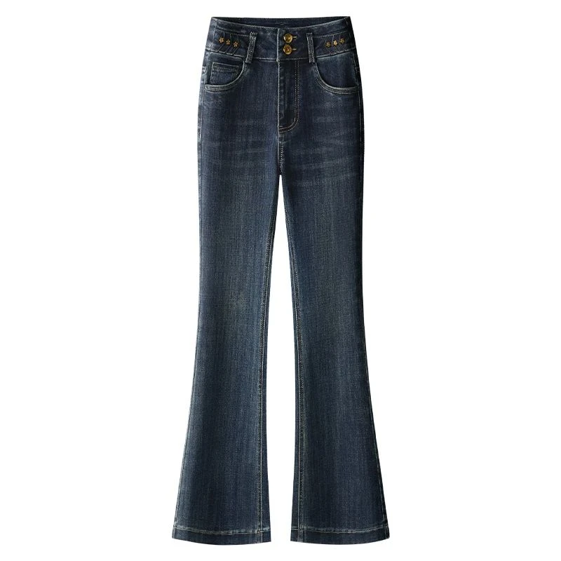 小个子微喇牛仔裤2025年新款女士春秋款高腰牛仔裤百搭修身微喇叭