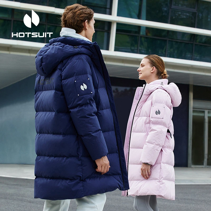 HOTSUIT/后秀情侣中长款羽绒服男女同款冬季加绒保暖加厚运动外套