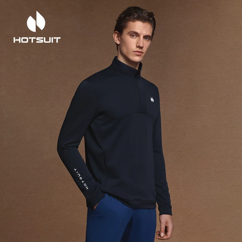 HOTSUIT/后秀格粒绒商务运动长袖T恤男上衣秋冬季半高领抓绒卫衣