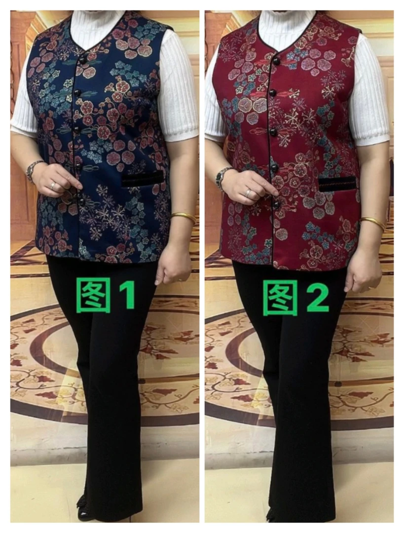 二色刺绣烫金马夹