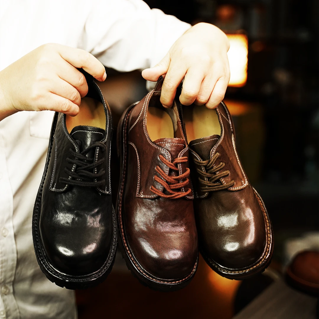 马皮厚底英伦风户外纯色休闲鞋圆头百搭夏季时尚系带女低帮女单鞋