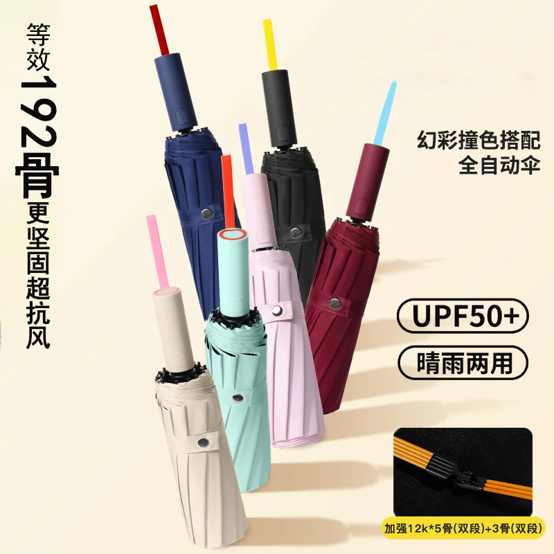 全自动伞96骨晴雨伞全自动大号折叠伞防紫外线坚固学生撞色雨伞