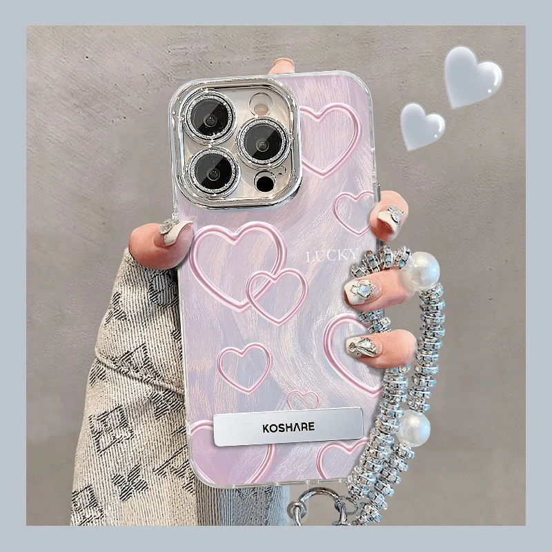 适用苹果VIVO华为OPPO小米壳爱心渐变壳带镜头膜亚克力手机壳