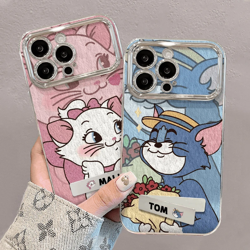 情侣汤姆玛丽猫苹果15支架电镀壳iphone14华为vivo小米o