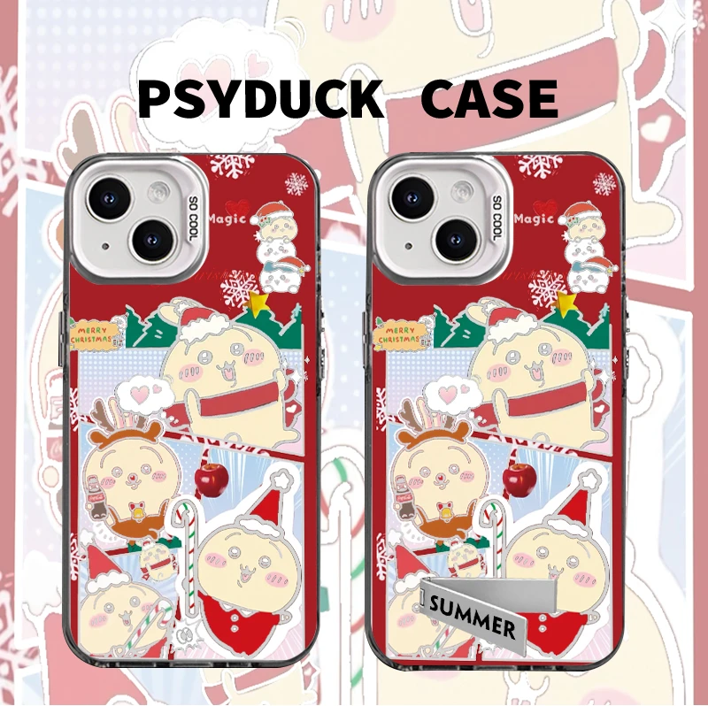 适用苹果15华为一加小米圣诞chiikawa镂空彩银透明动漫防摔手机壳