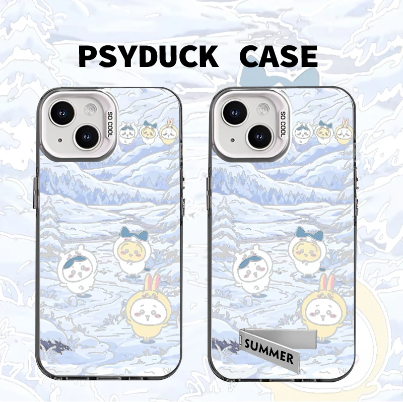 适用苹果15华为一加小米雪山chiikawa镂空彩银白底动漫防摔手机壳