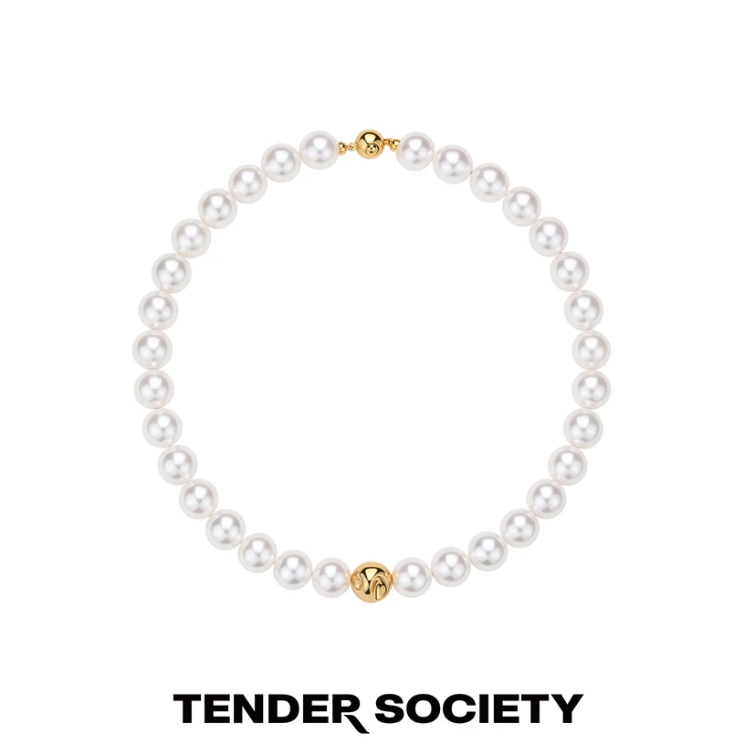 tender society 铜合金仿水晶项链 Tensi系列白色金球项链小众款