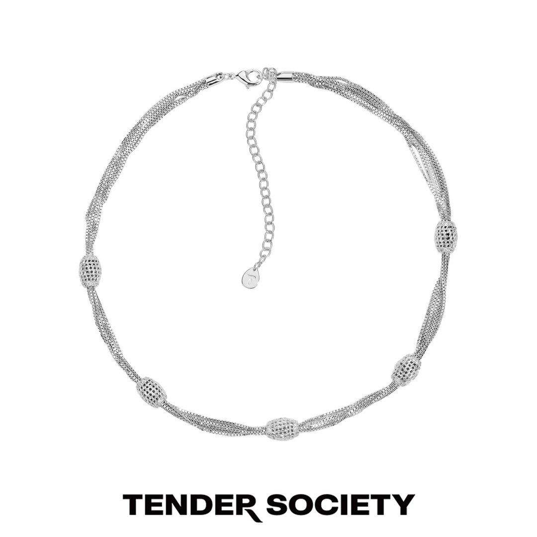 tender society 铜合金项链 T for Tender系列老花银色镶钻短项链