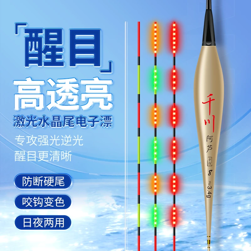 新款咬钩变色超亮激光水晶尾日夜两用醒目细尾夜光漂