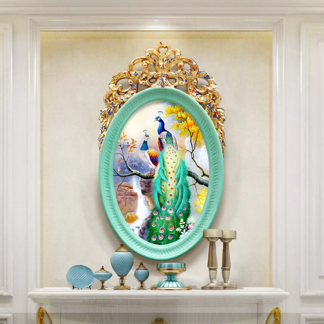玄关装饰画原创独特外框卧室走廊挂画欧式壁画美式孔雀油画