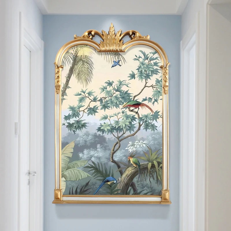 高端个性挂壁画玄关过道装饰画动物鹦鹉法式挂画大芬村手工油画