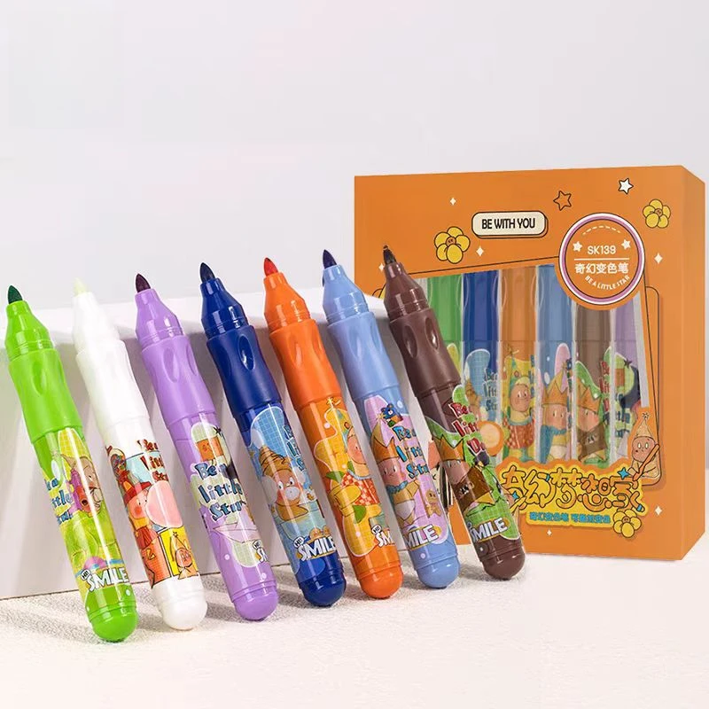 得力SK139奇幻梦想家荧光笔变色笔学生划重点高颜值（1盒7支）