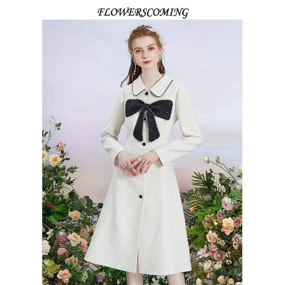 花儿开了复古翻领外套女赫本风大衣FMQF512