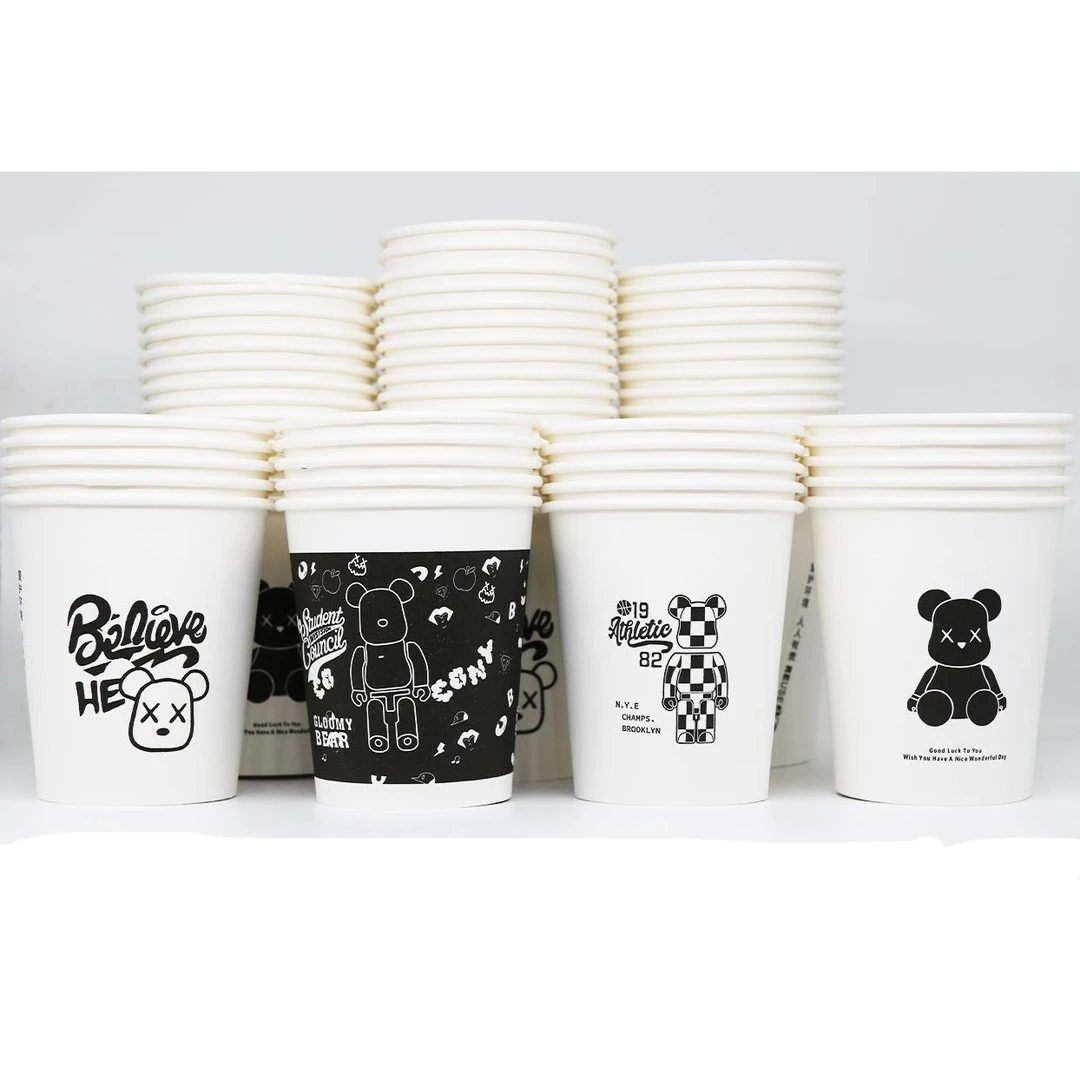 黑白熊水杯杯子茶水杯一次性家用特厚加厚纸杯加厚500双11消费券