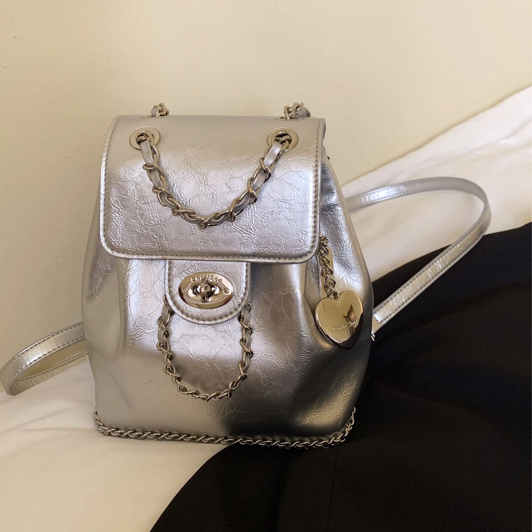 【妞妞专属】南风Chio2nd 双肩包包女2025新款夏天银色翻盖