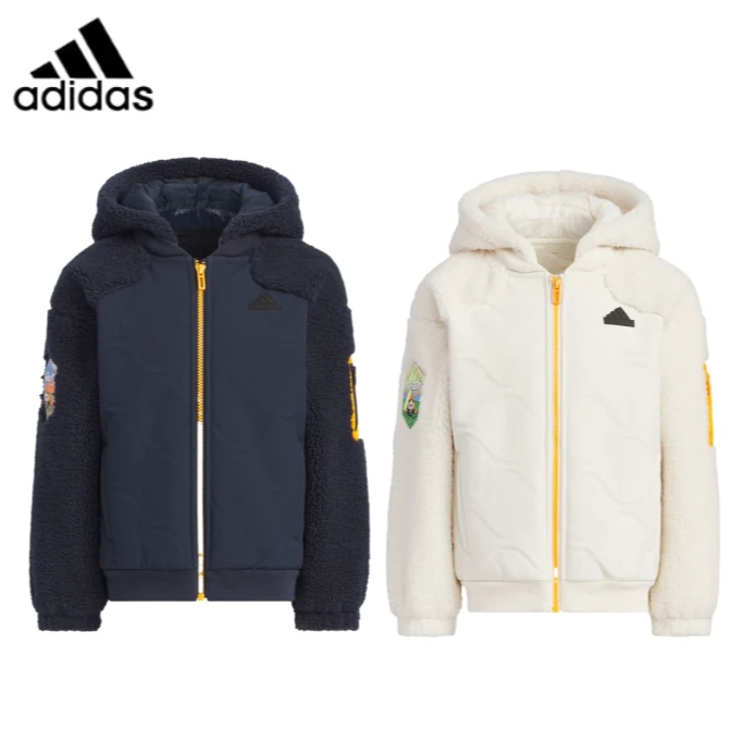 adidas/阿迪达斯24冬男女童仿羊羔绒运动休闲连帽夹克外套JJ4951