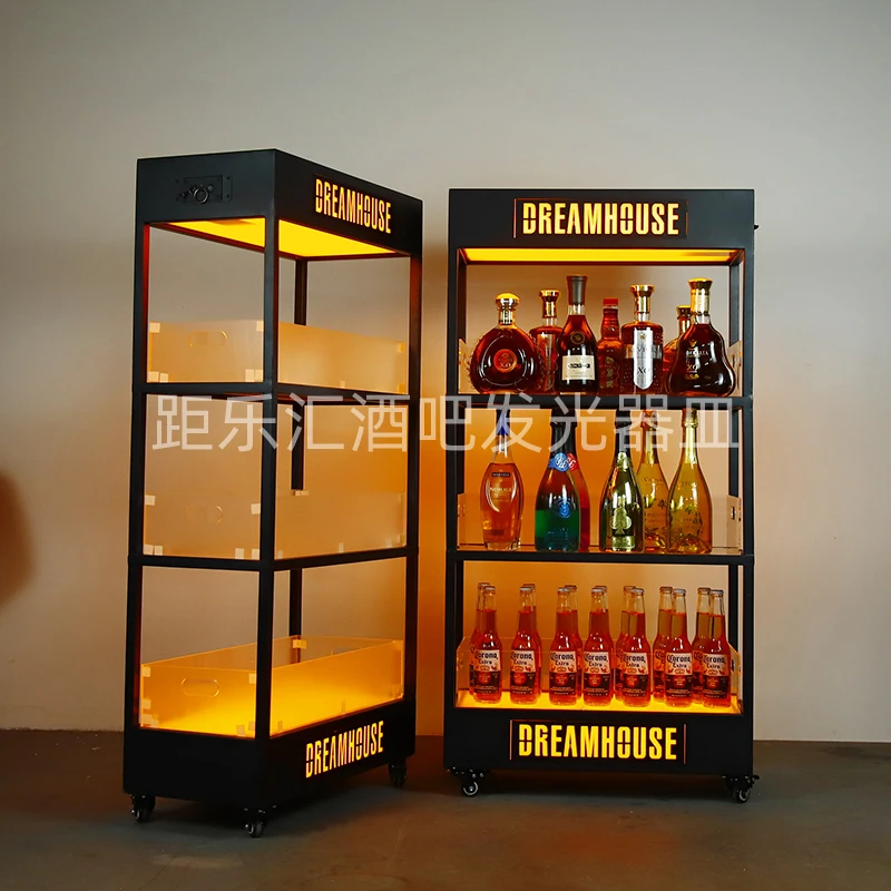 酒吧发光酒柜创意移动式啤酒洋酒香槟展示柜夜场商用多层酒水酒柜