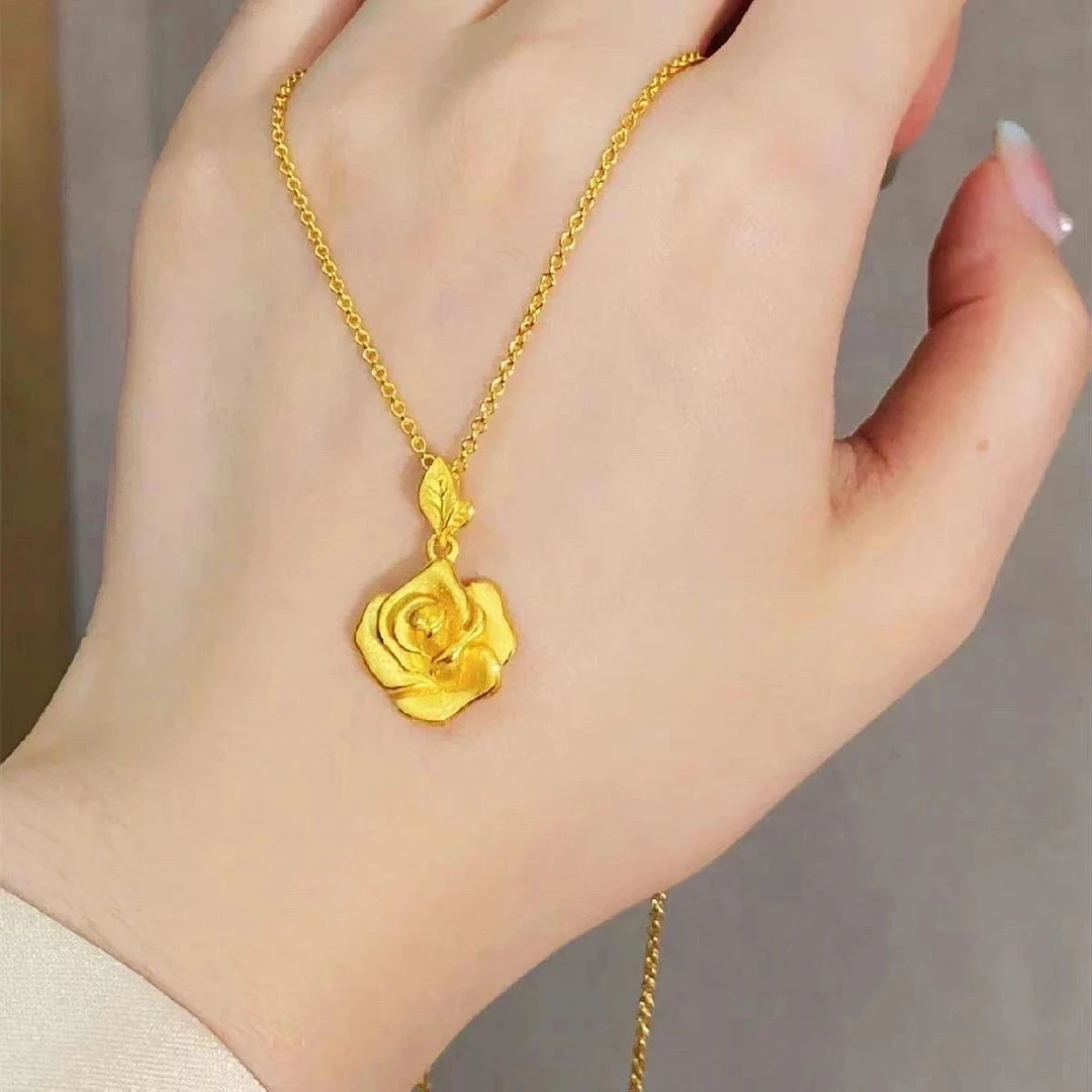 铜合金项链 精美玫瑰花吊坠女款时尚浪漫设计送女友妈妈项链礼物