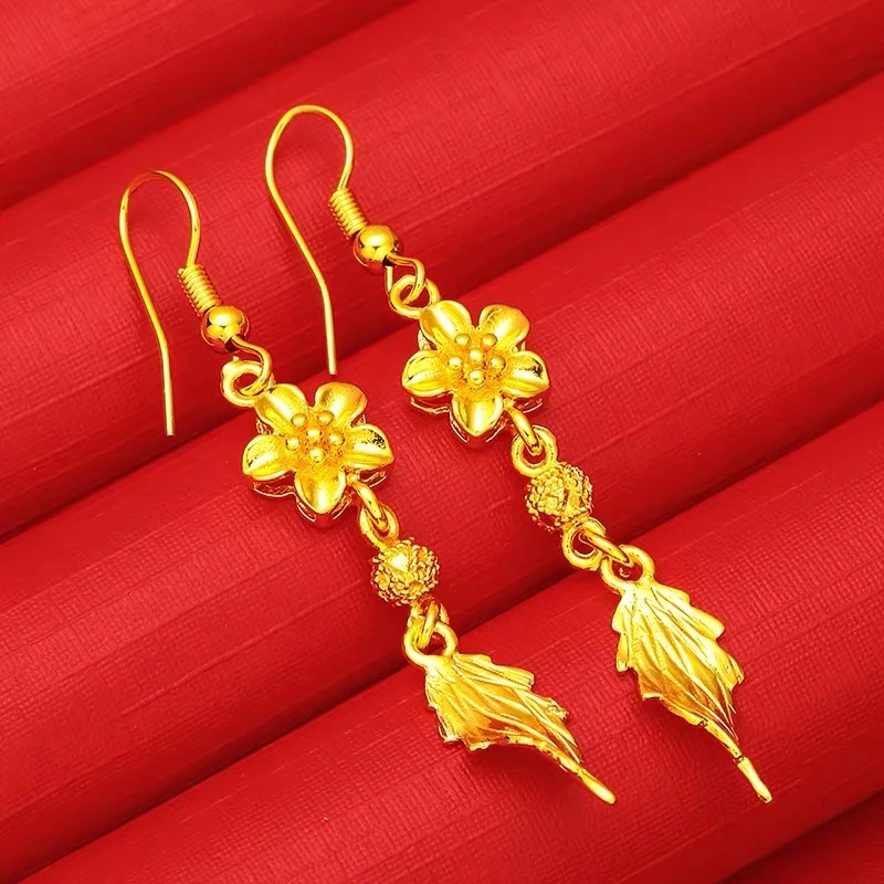 钛钢耳饰 枫叶转运珠耳饰久不掉色叶子耳环女士长款树叶耳坠送礼