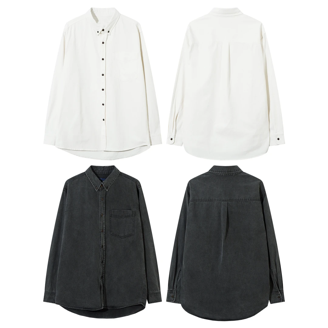 胖虎牛仔衬衫黑白蓝小马标