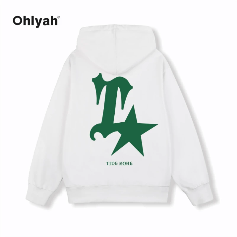 Ohlyah潮牌美式星星卫衣连帽情侣外套男女大码宽松潮班服定制帽衫