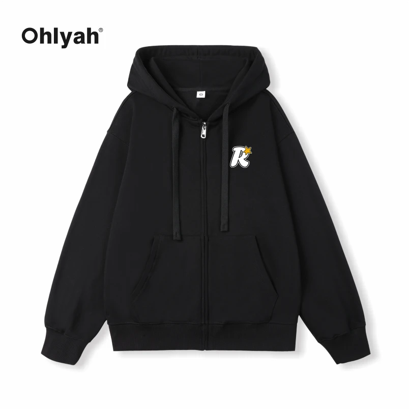 Ohlyah品牌潮牌拉链卫衣男女同款秋季美式街头连帽开衫外套情侣