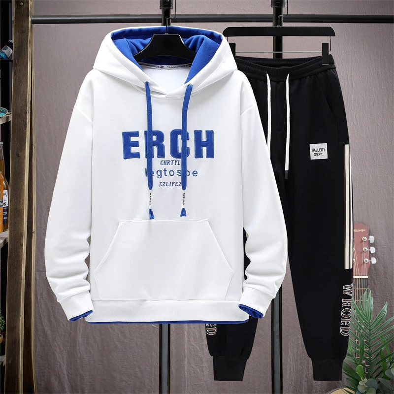 秋冬季新款青少年连帽百搭潮流卫衣运动休闲裤初高中生套装