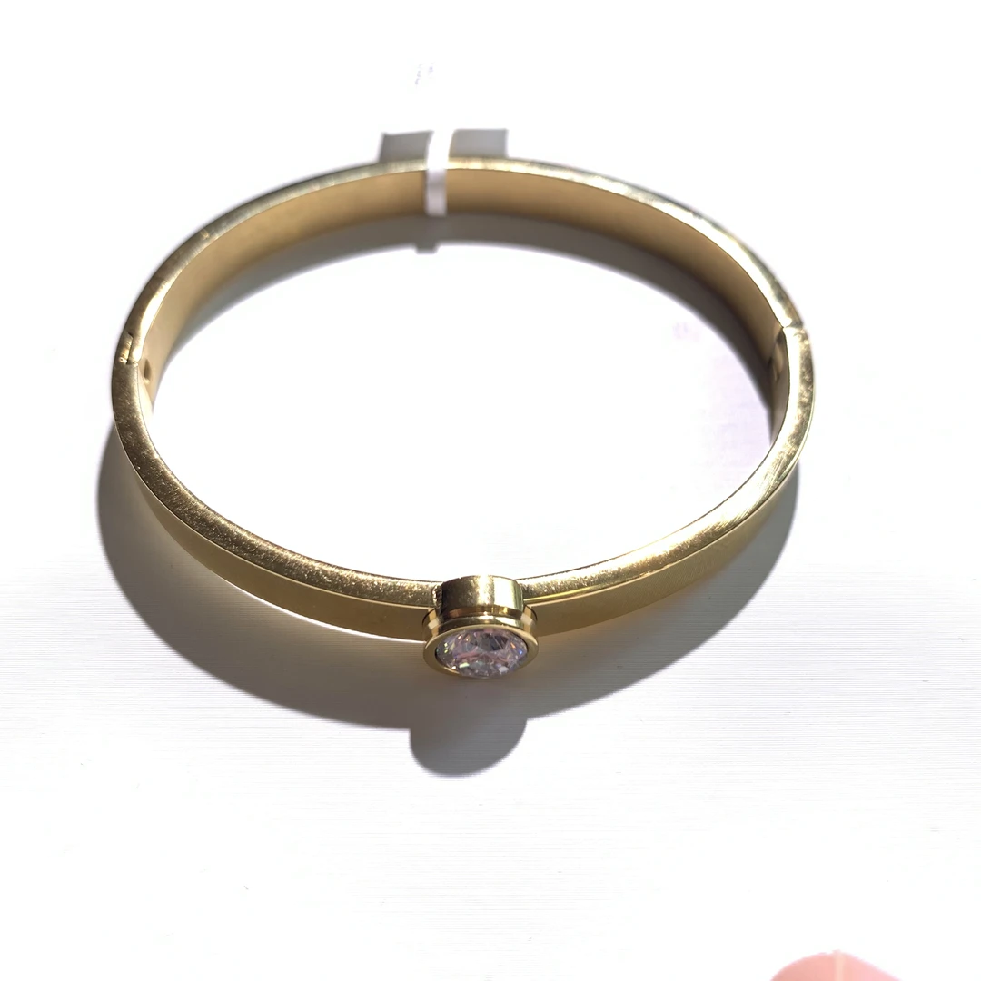 合金合成锆石手镯 一颗白锆金色光板手镯FL0502