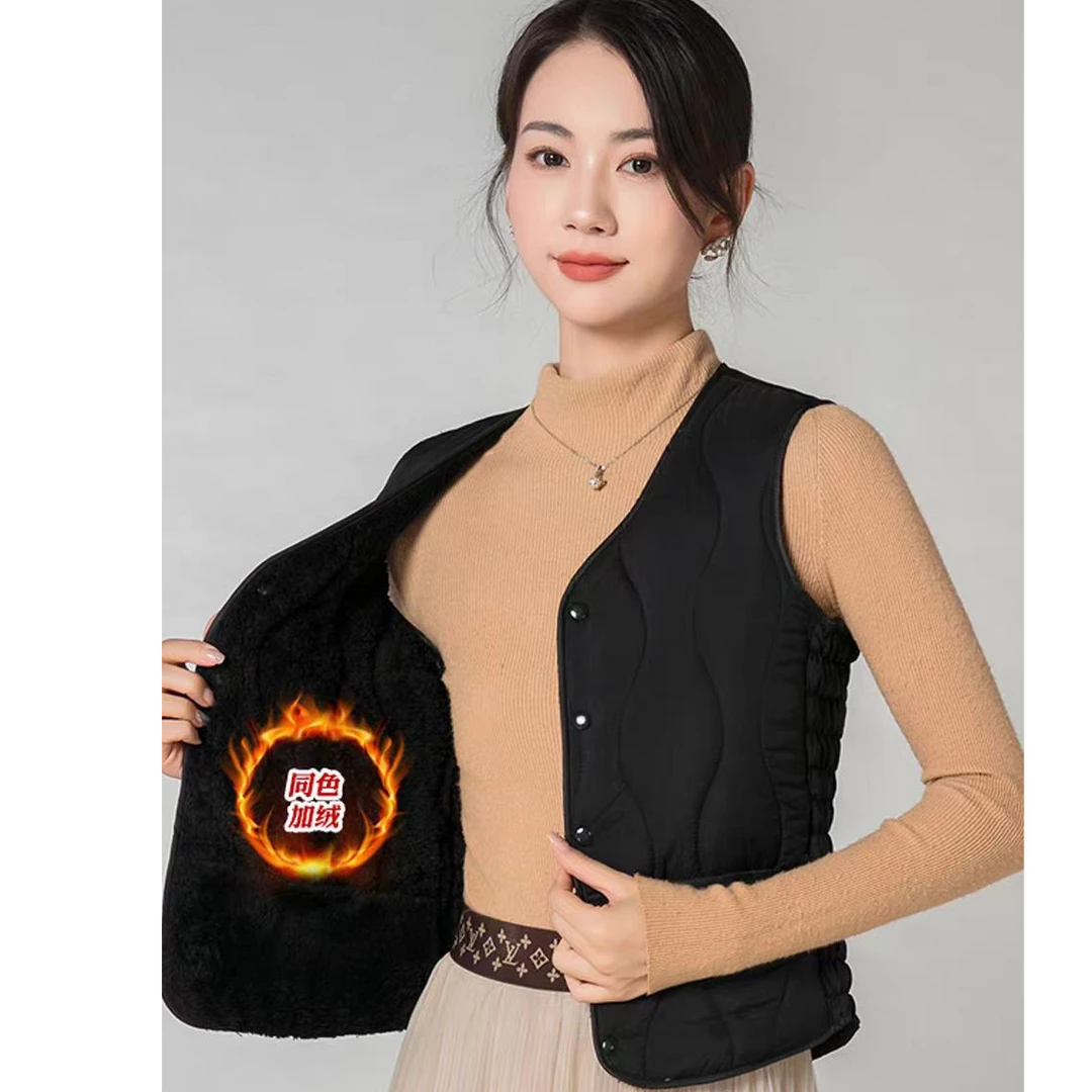 秋冬加绒保暖棉马甲2024新中式女内穿加厚时尚短款修身背心坎肩