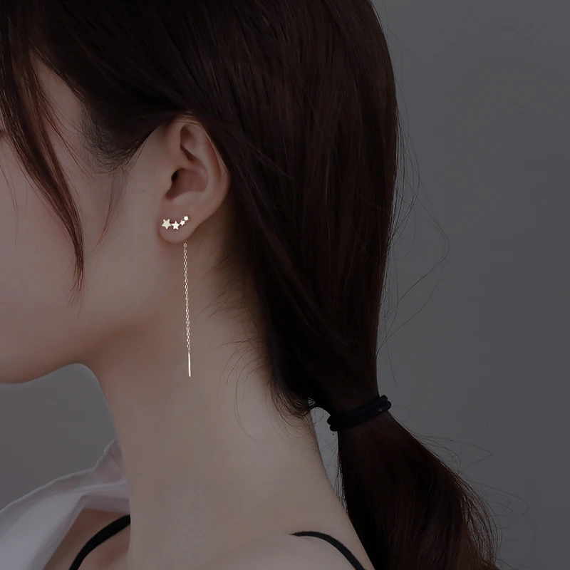 925银耳饰 925纯银耳环女2025新款潮耳线耳钉长款流苏设计感耳饰