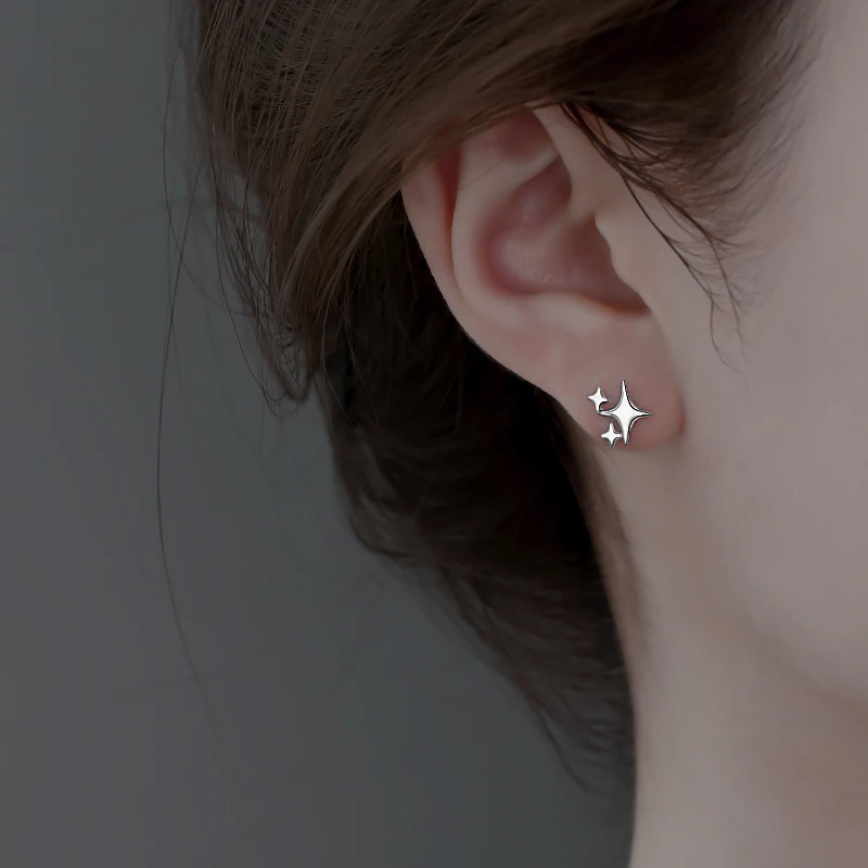925银耳饰  925纯银星星耳钉女简约小众百搭养耳洞耳骨钉耳环耳饰